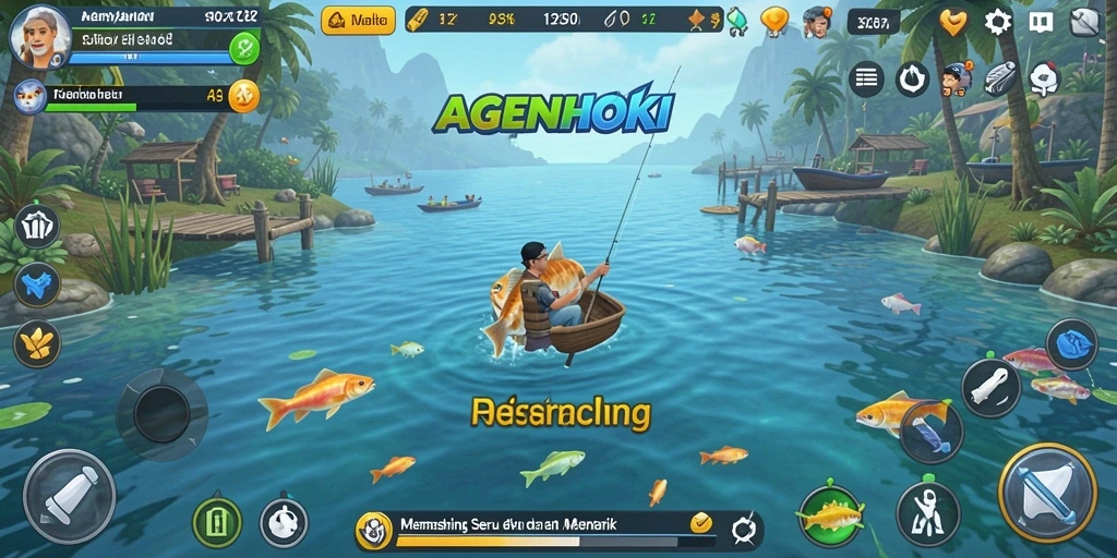 Tampilan gameplay AGENHOKI yang menarik saat memancing berbagai jenis ikan.