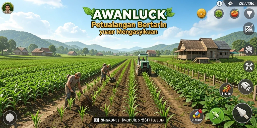Tangkapan layar gameplay AWANLUCK yang menunjukkan aktivitas pertanian seru.