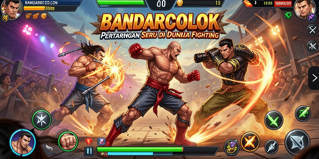 Screenshot gameplay BANDARCOLOK menampilkan pertarungan epik dan karakter yang dinamis.