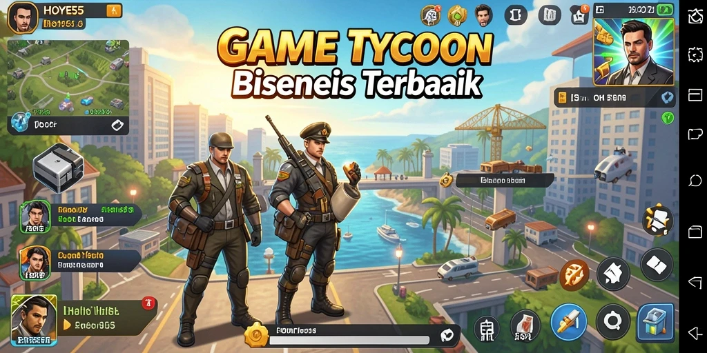 Screenshot gameplay HOYE55 menunjukkan suasana mengelola bisnis Tycoon.