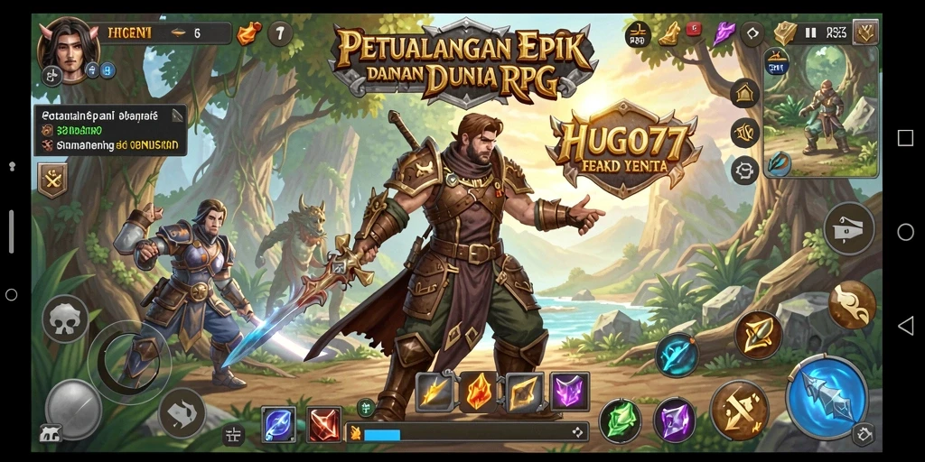 Gameplay HUGO77 menampilkan pertempuran seru dan eksplorasi dunia RPG yang luas.
