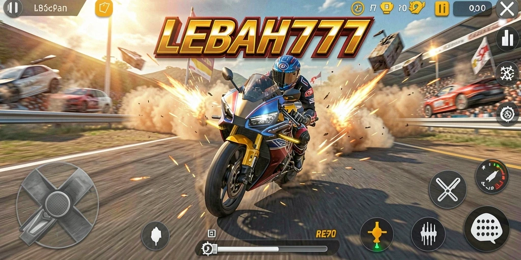 Gameplay mendebarkan dalam balapan motor yang intens.