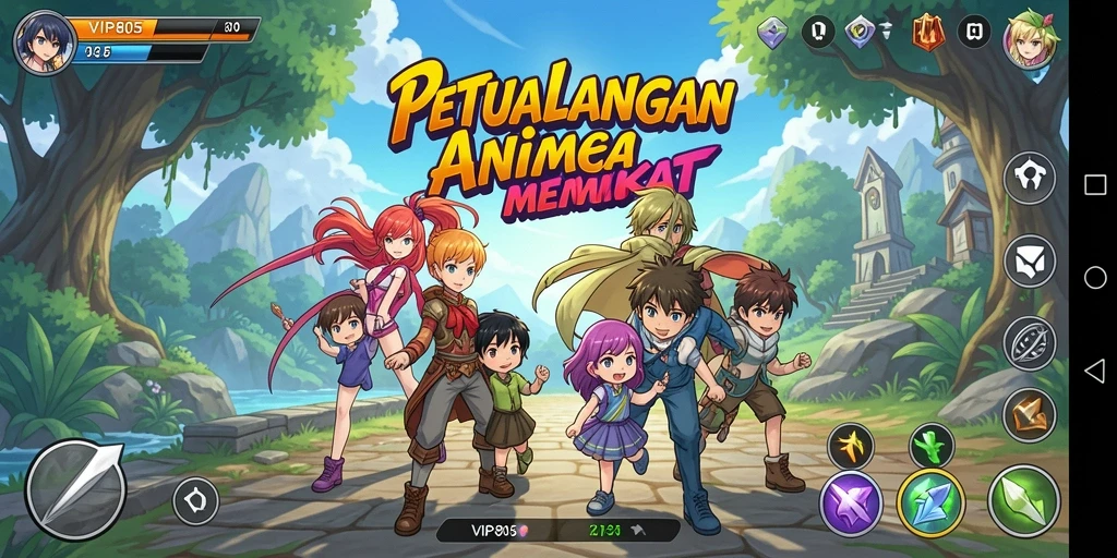 Screenshot utama dari gameplay VIP805 menampilkan karakter anime yang beraksi.